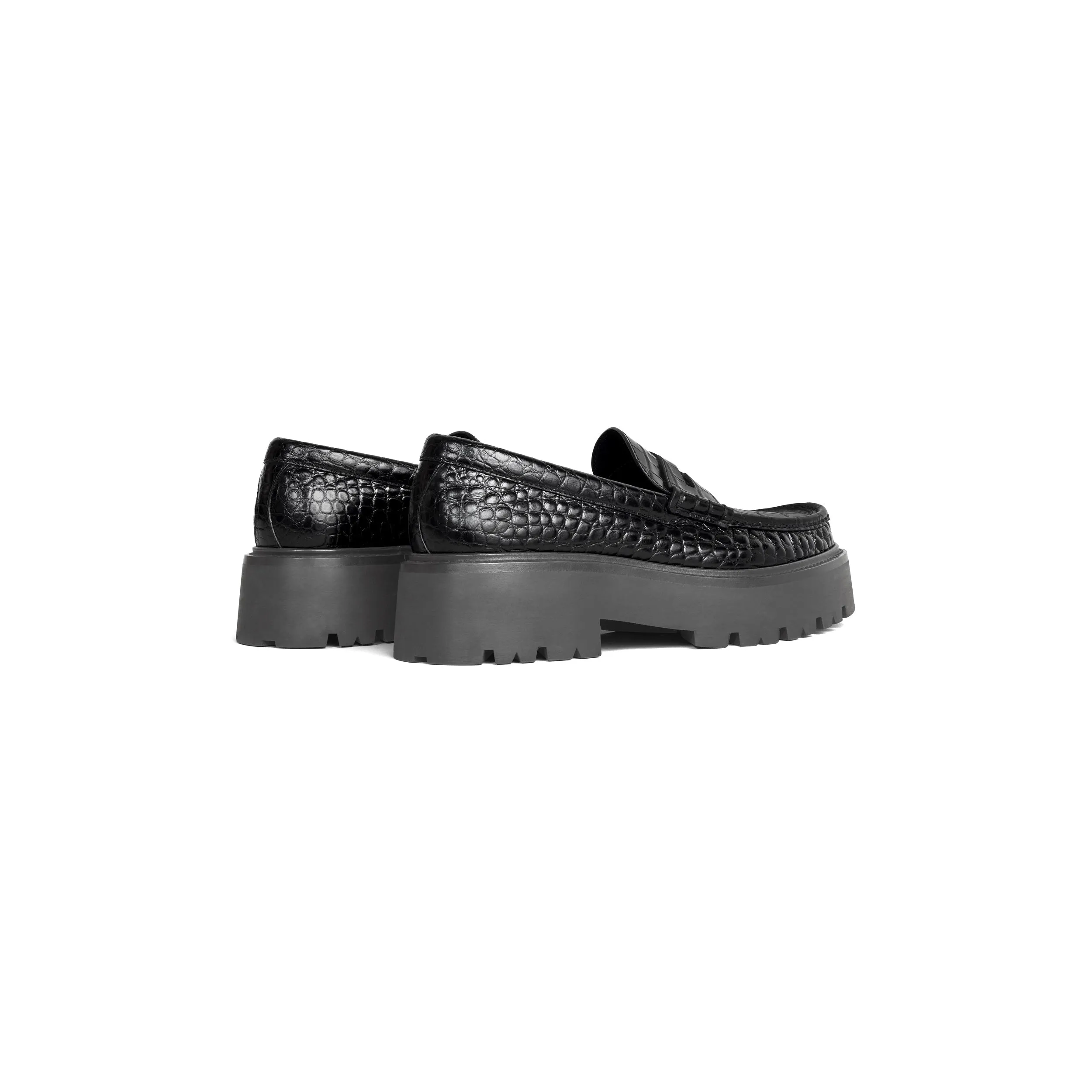 CÉLINE BULKY PENNY CROC EMBOSSED STAMPED CALFSKIN CHUNKY LOAFERS