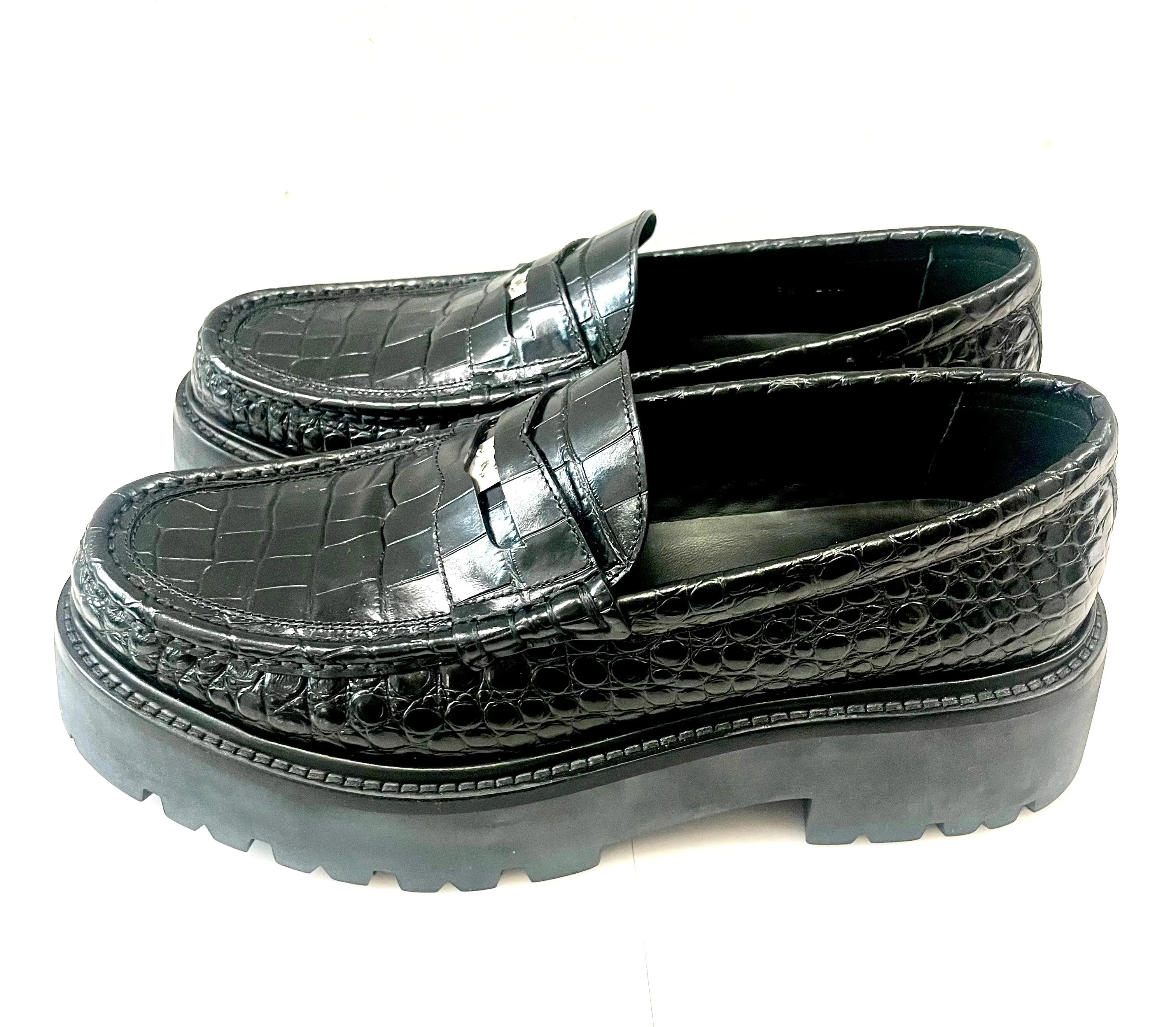 CÉLINE BULKY PENNY CROC EMBOSSED STAMPED CALFSKIN CHUNKY LOAFERS