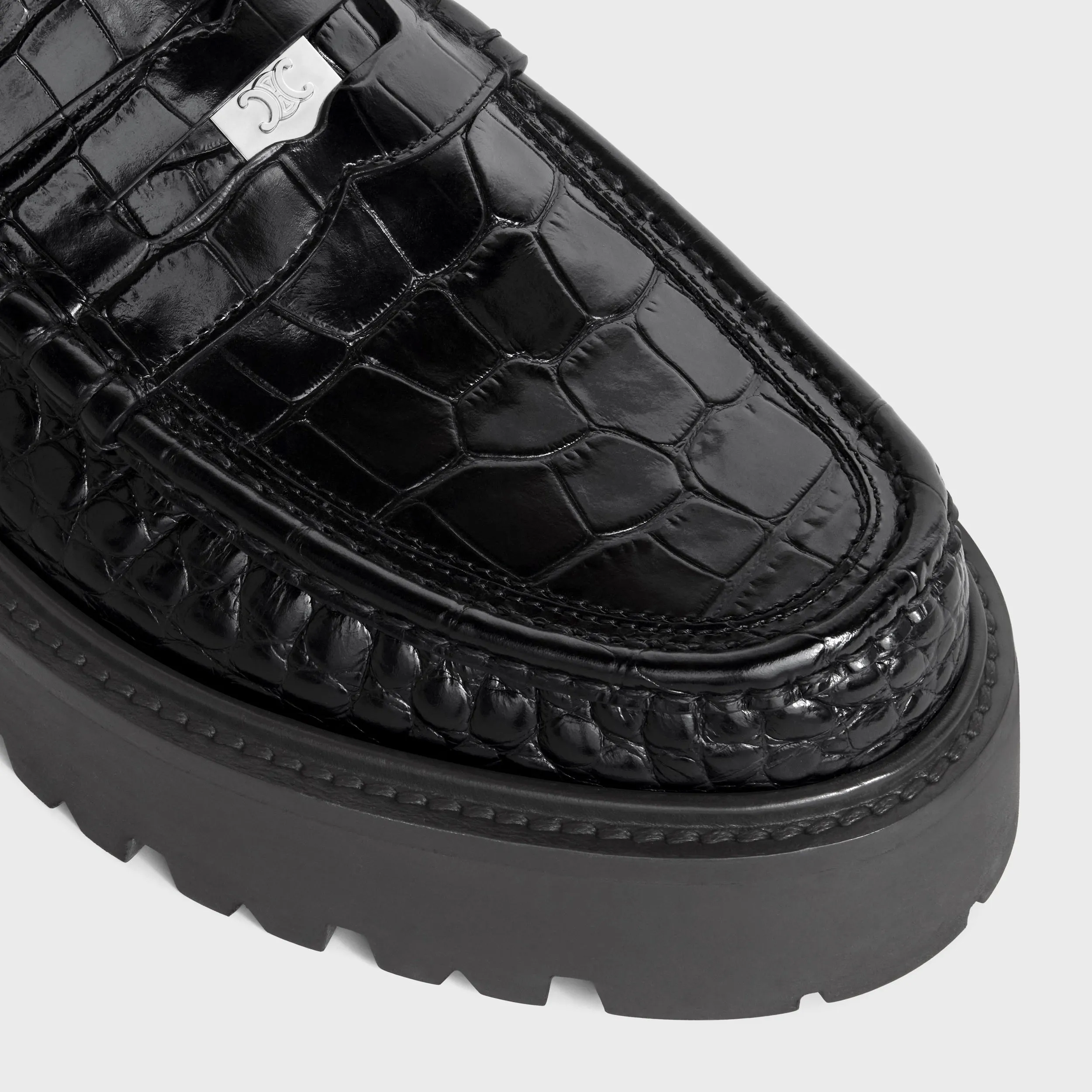 CÉLINE BULKY PENNY CROC EMBOSSED STAMPED CALFSKIN CHUNKY LOAFERS