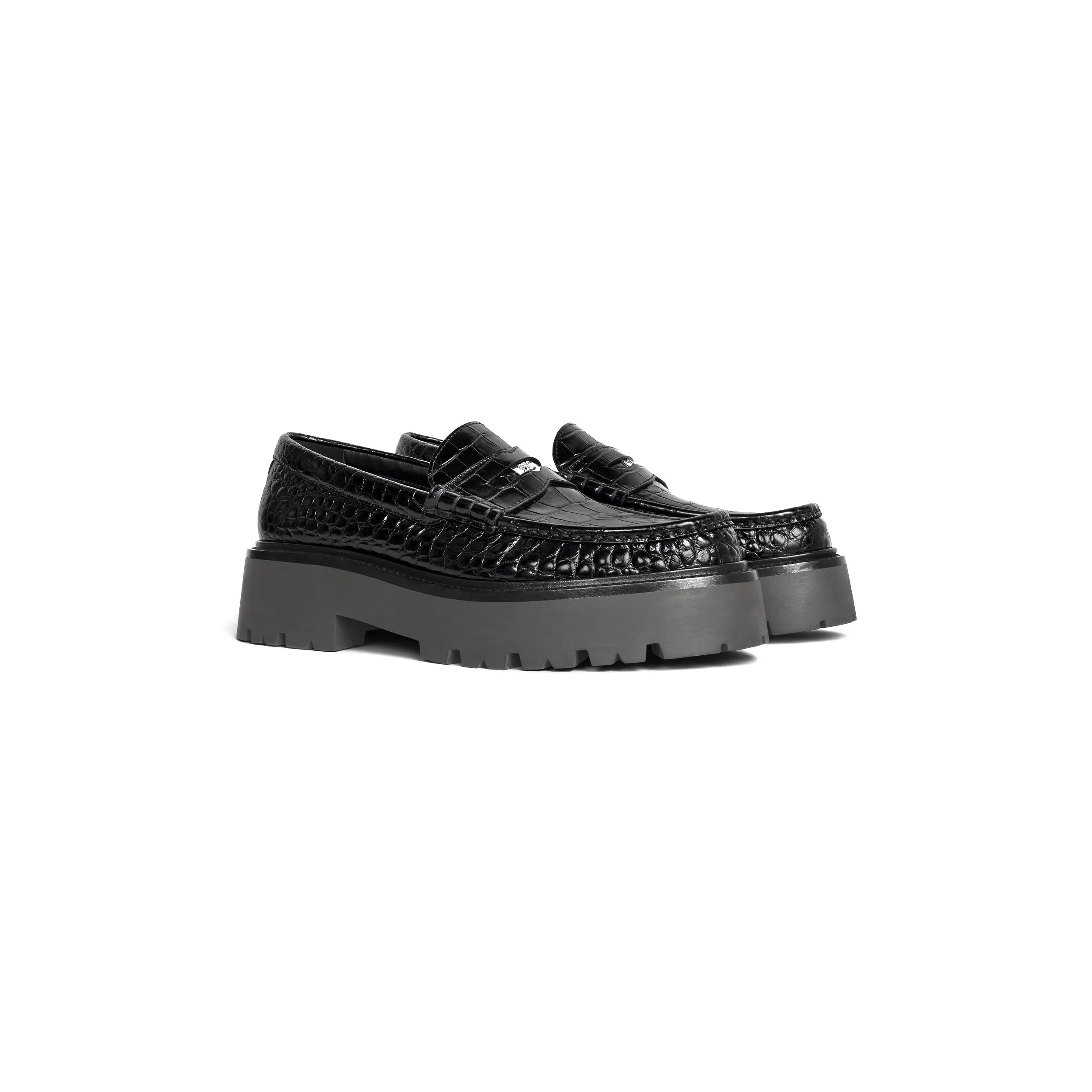 CÉLINE BULKY PENNY CROC EMBOSSED STAMPED CALFSKIN CHUNKY LOAFERS