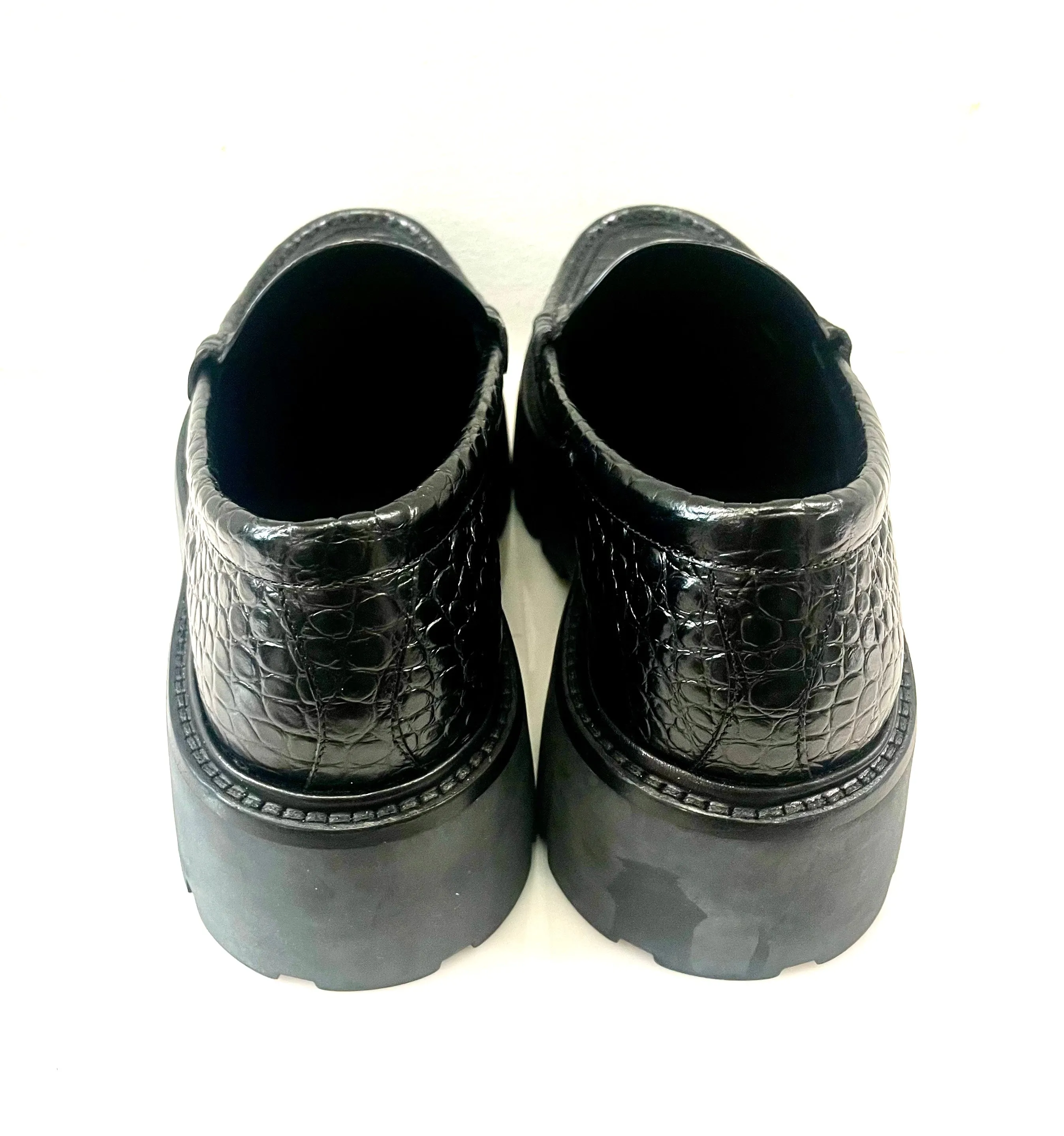 CÉLINE BULKY PENNY CROC EMBOSSED STAMPED CALFSKIN CHUNKY LOAFERS