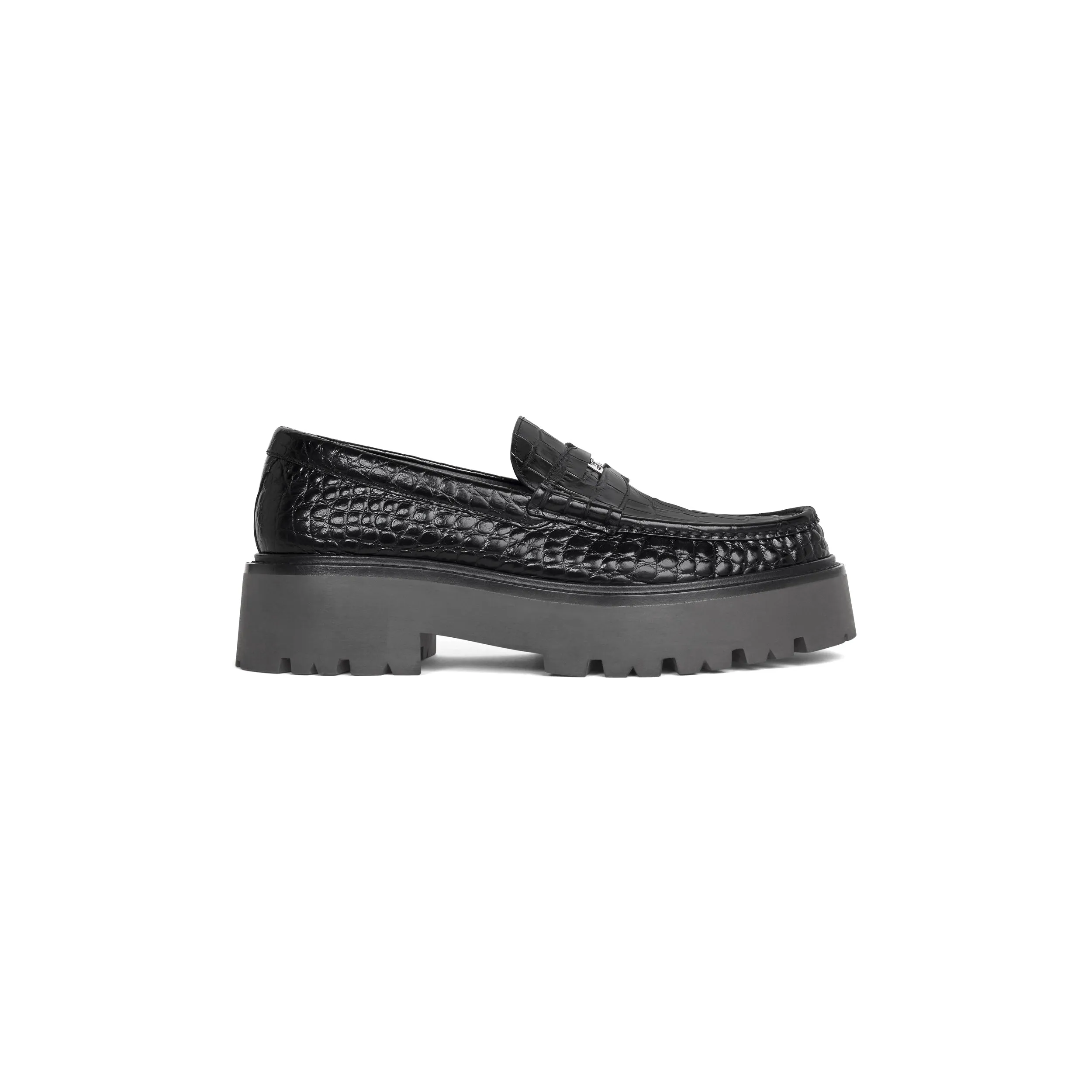 CÉLINE BULKY PENNY CROC EMBOSSED STAMPED CALFSKIN CHUNKY LOAFERS