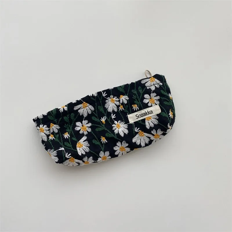 Corduroy Embroidery Cosmetic   Clutch
