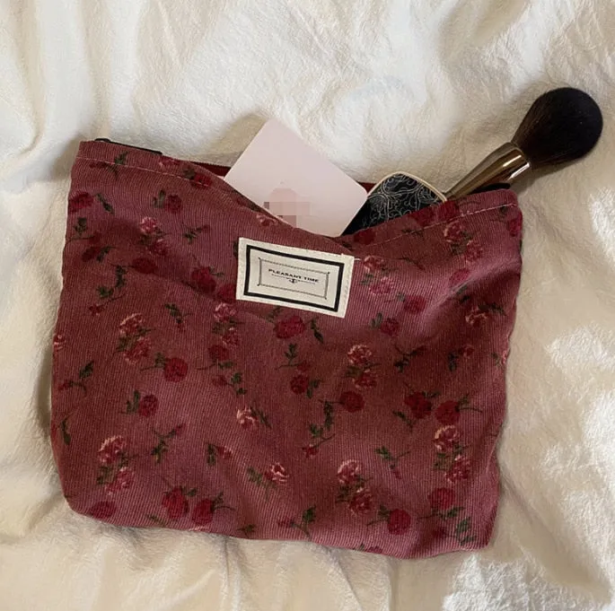 Corduroy Embroidery Cosmetic   Clutch