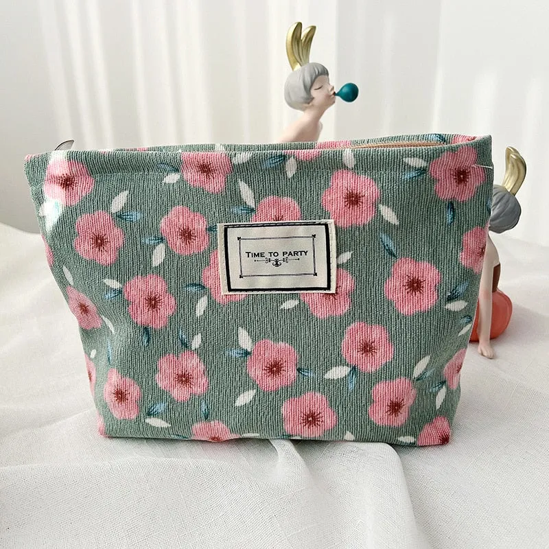 Corduroy Embroidery Cosmetic   Clutch