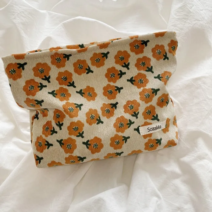 Corduroy Embroidery Cosmetic   Clutch