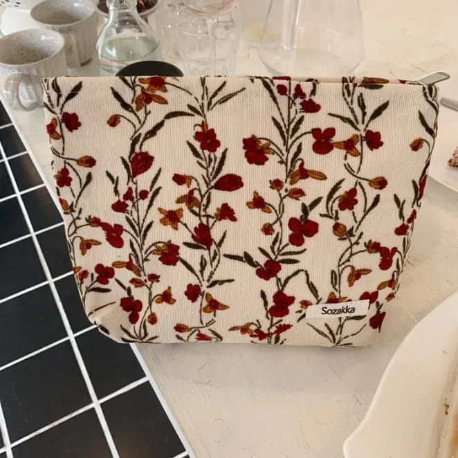 Corduroy Embroidery Cosmetic   Clutch