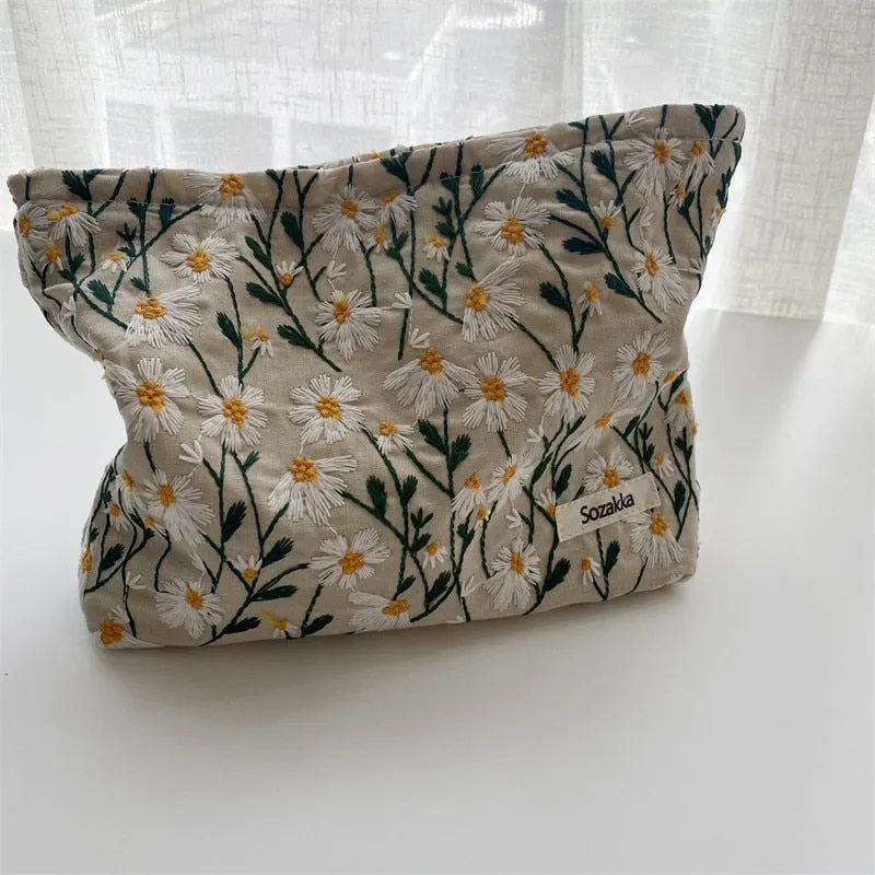 Corduroy Embroidery Cosmetic   Clutch