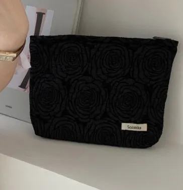 Corduroy Embroidery Cosmetic   Clutch