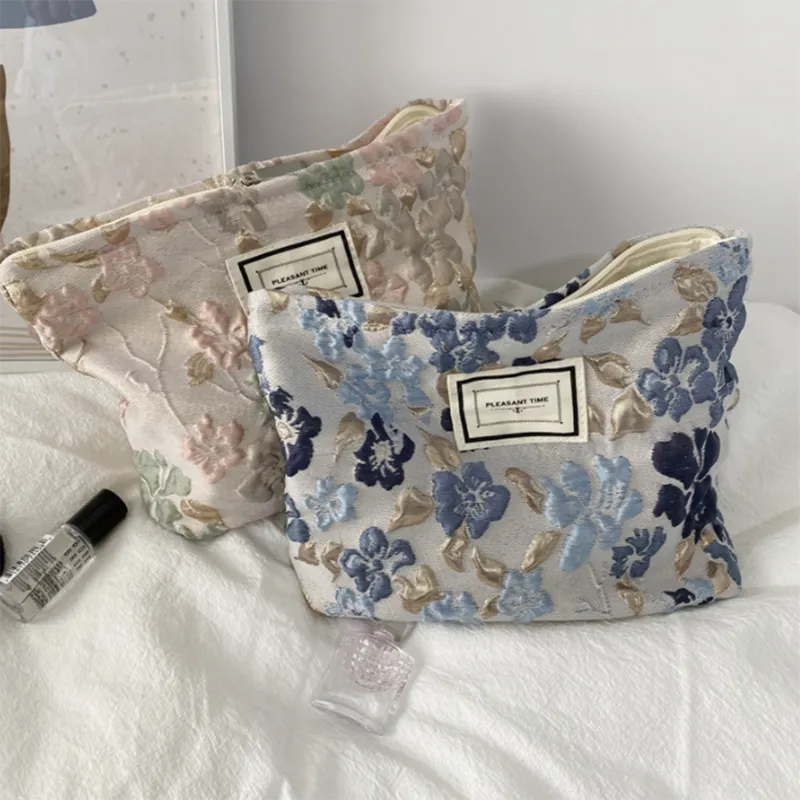 Corduroy Embroidery Cosmetic   Clutch