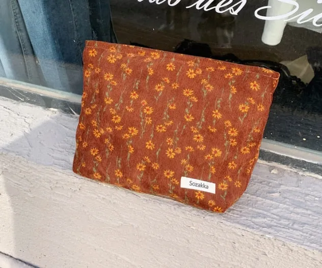 Corduroy Embroidery Cosmetic   Clutch