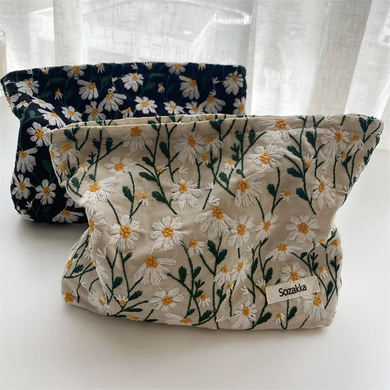 Corduroy Embroidery Cosmetic   Clutch