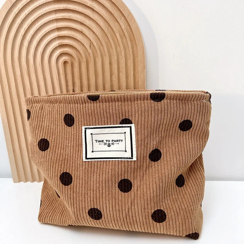 Corduroy Embroidery Cosmetic   Clutch