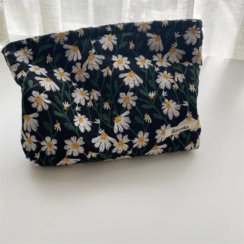 Corduroy Embroidery Cosmetic   Clutch