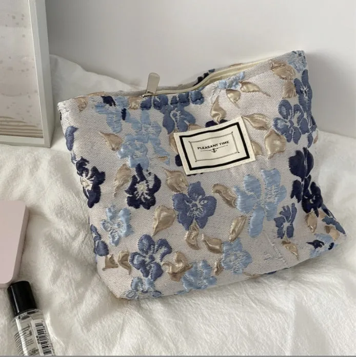 Corduroy Embroidery Cosmetic   Clutch