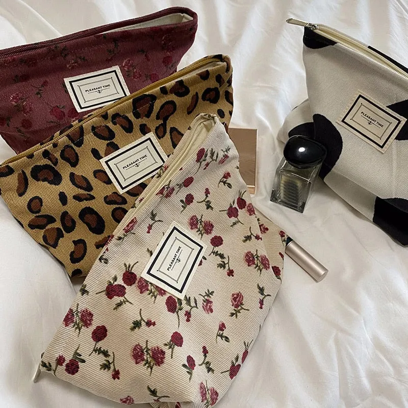 Corduroy Embroidery Cosmetic   Clutch