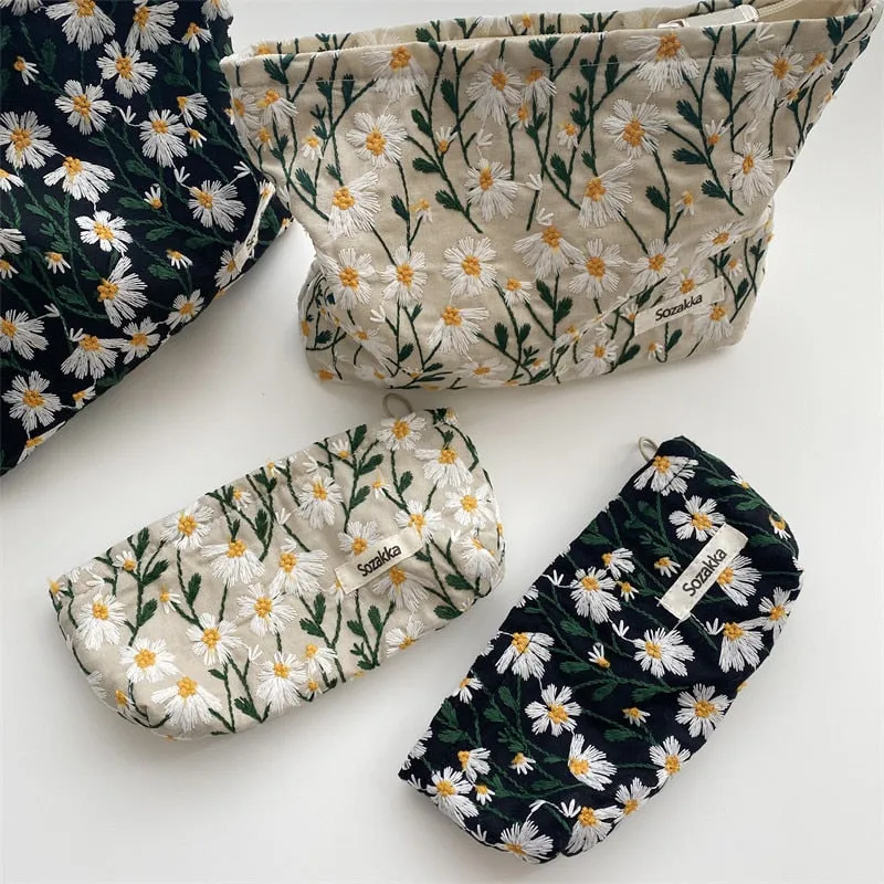 Corduroy Embroidery Cosmetic   Clutch