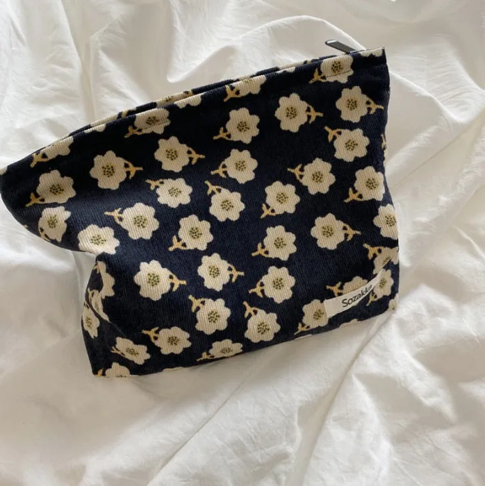 Corduroy Embroidery Cosmetic   Clutch
