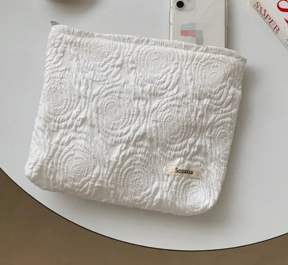 Corduroy Embroidery Cosmetic   Clutch