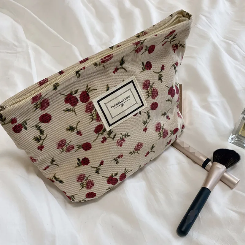 Corduroy Embroidery Cosmetic   Clutch