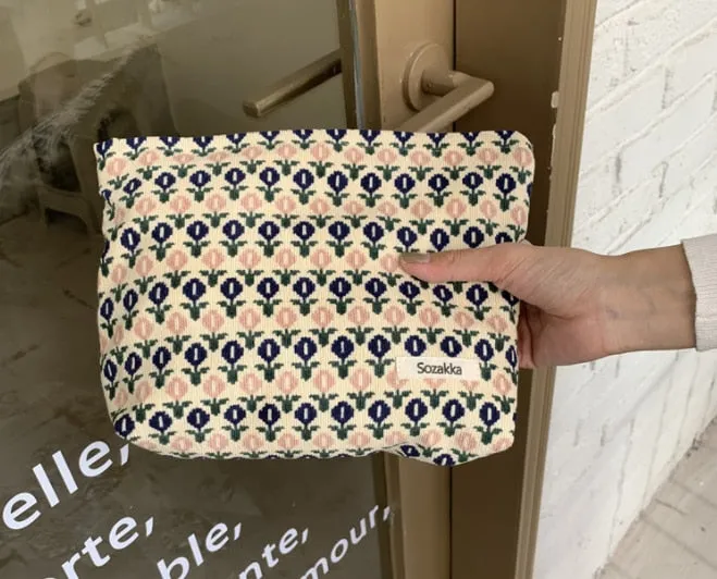 Corduroy Embroidery Cosmetic   Clutch
