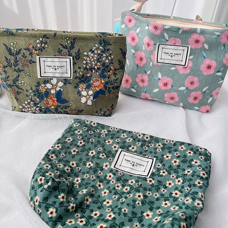 Corduroy Embroidery Cosmetic   Clutch