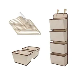 DELTA Complete Nursery Organization Value Pack 13pc Set 4 Pocket Over-The-Door Organizer with 2 Rectangle Tapered Totes and 10 Velvet Hangers - SS2057