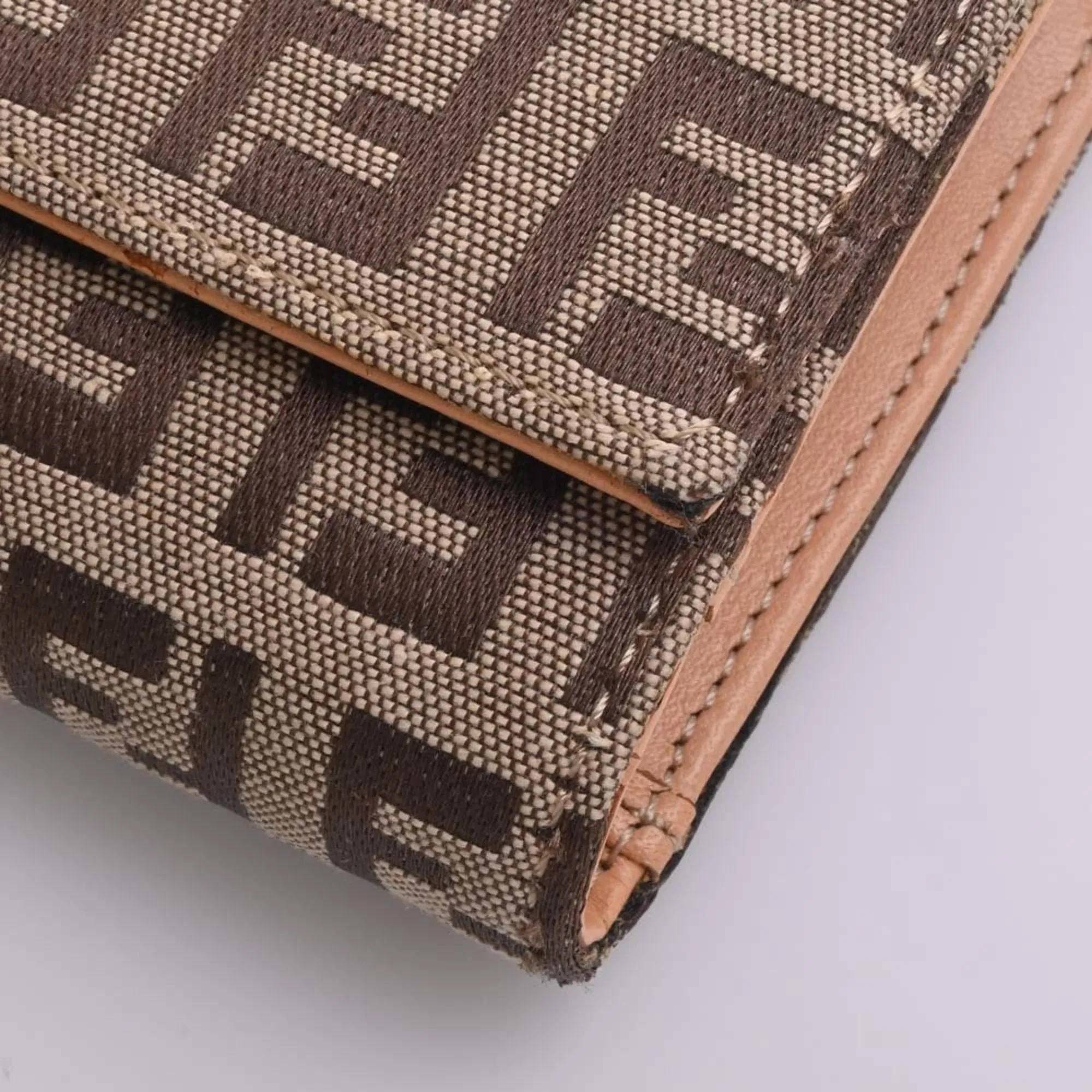 FENDI Canvas Zucchino Trifold Wallet 8M0011 Beige Ladies
