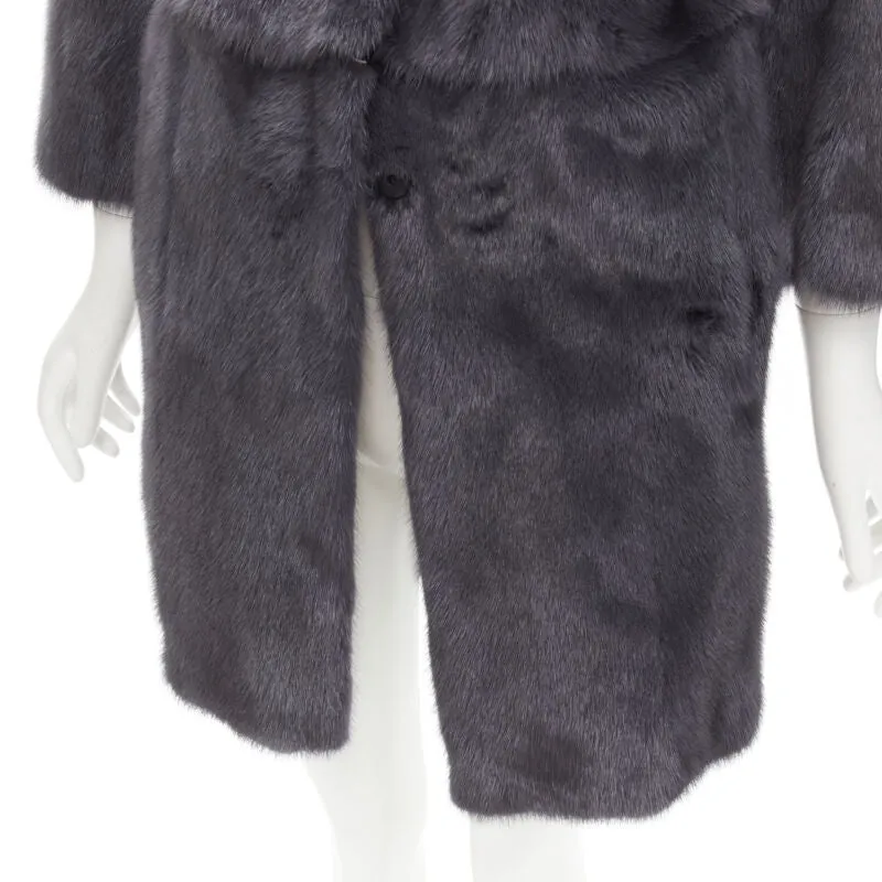 FENDI grey black fur leather 4-way reversible zip belted coat jacket IT38