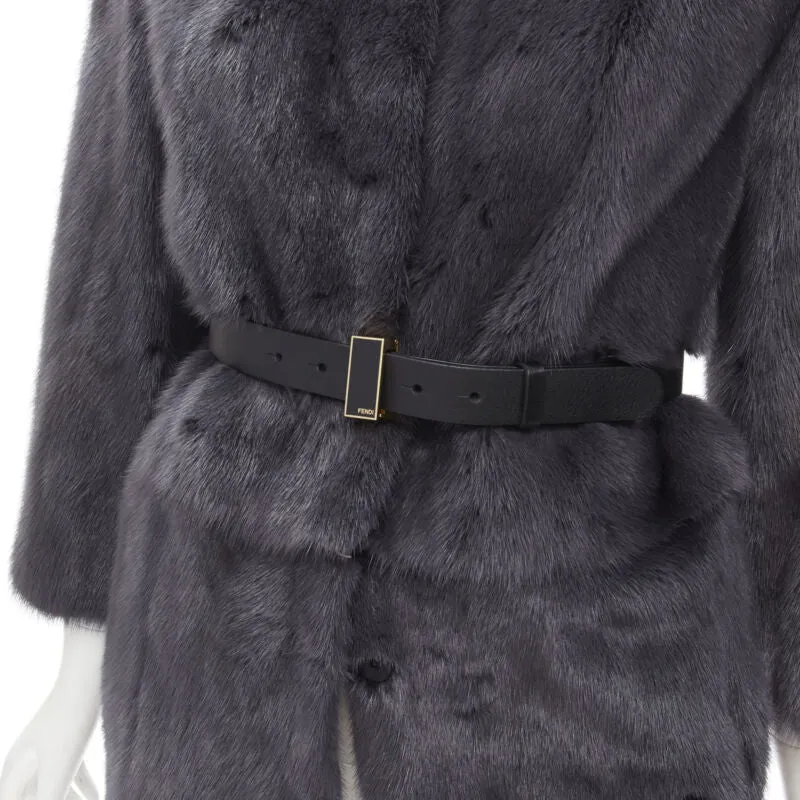 FENDI grey black fur leather 4-way reversible zip belted coat jacket IT38