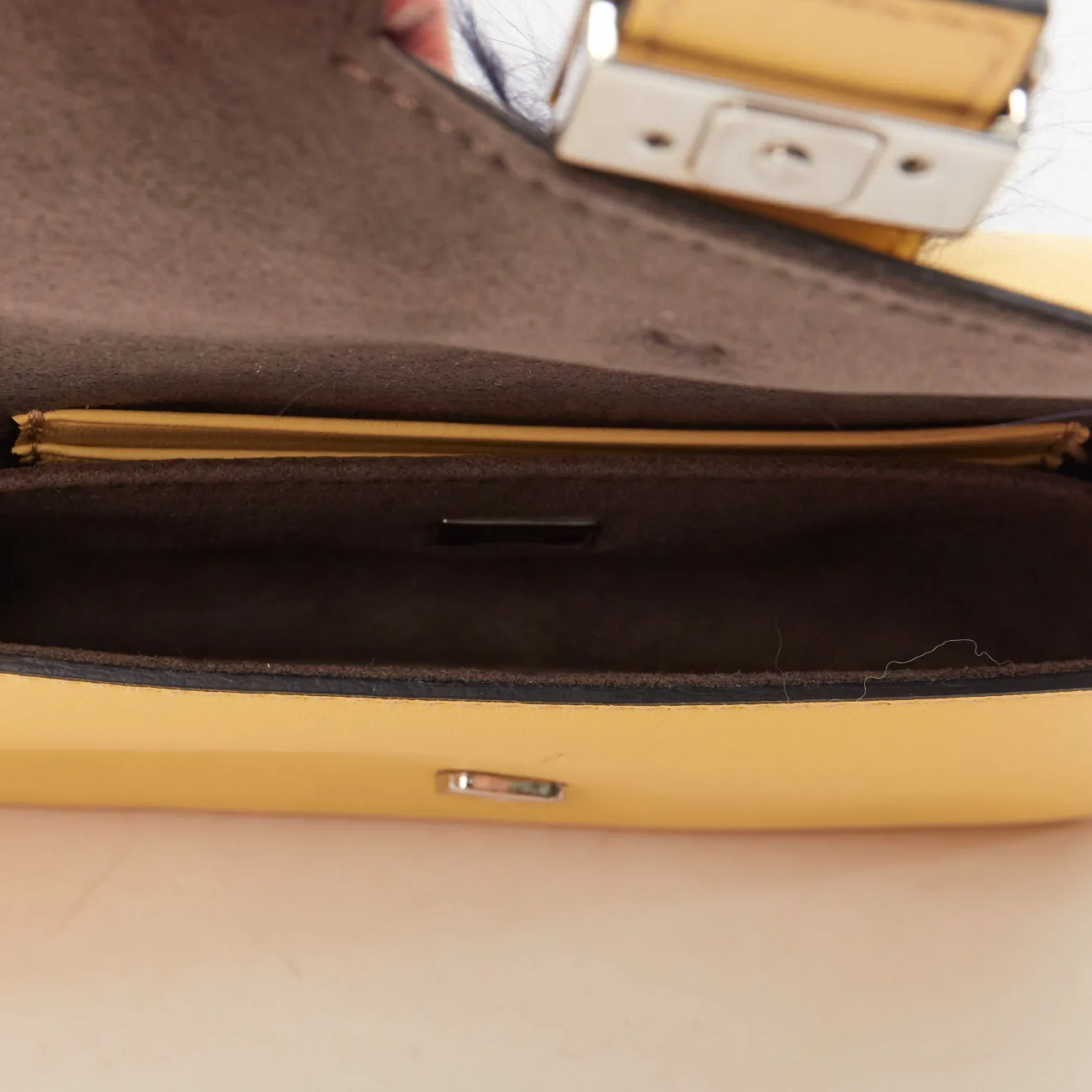 FENDI Micro Baguette butter yellow black fur eye leather top handle bag