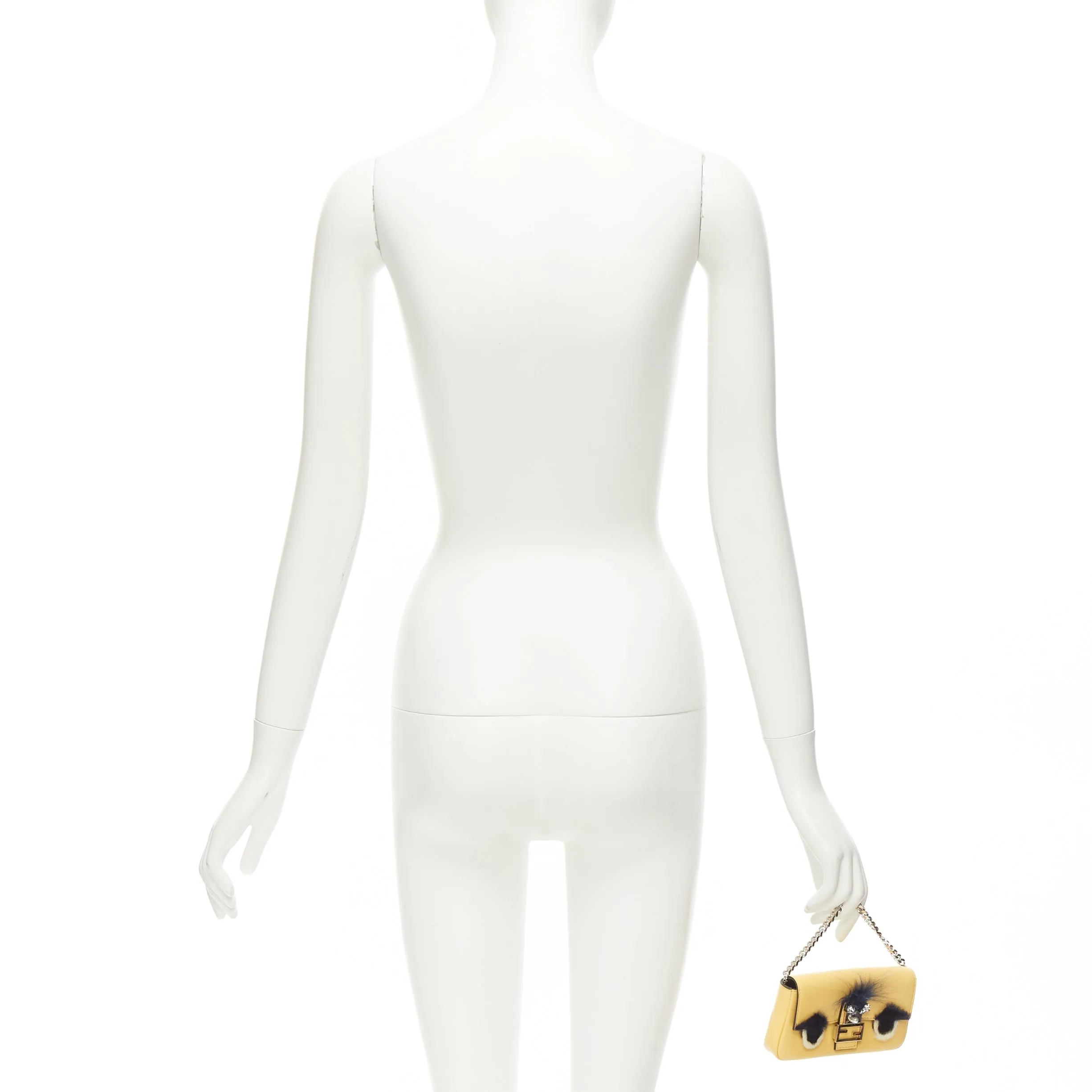 FENDI Micro Baguette butter yellow black fur eye leather top handle bag