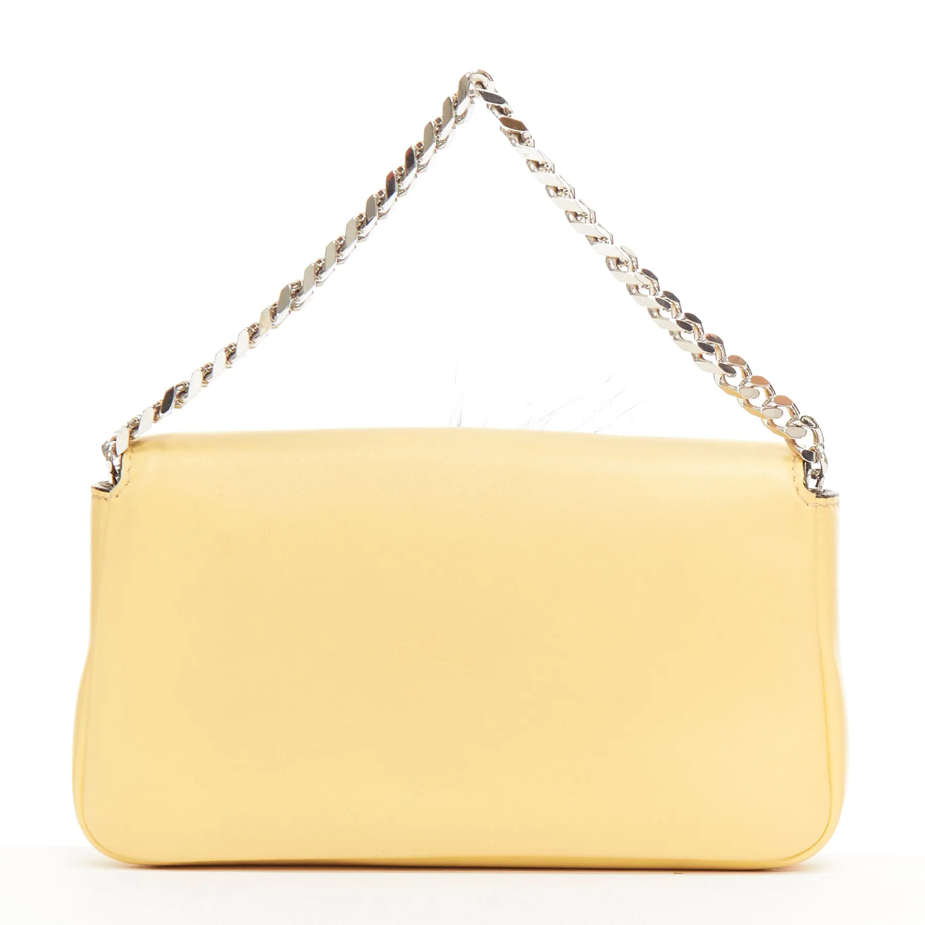 FENDI Micro Baguette butter yellow black fur eye leather top handle bag