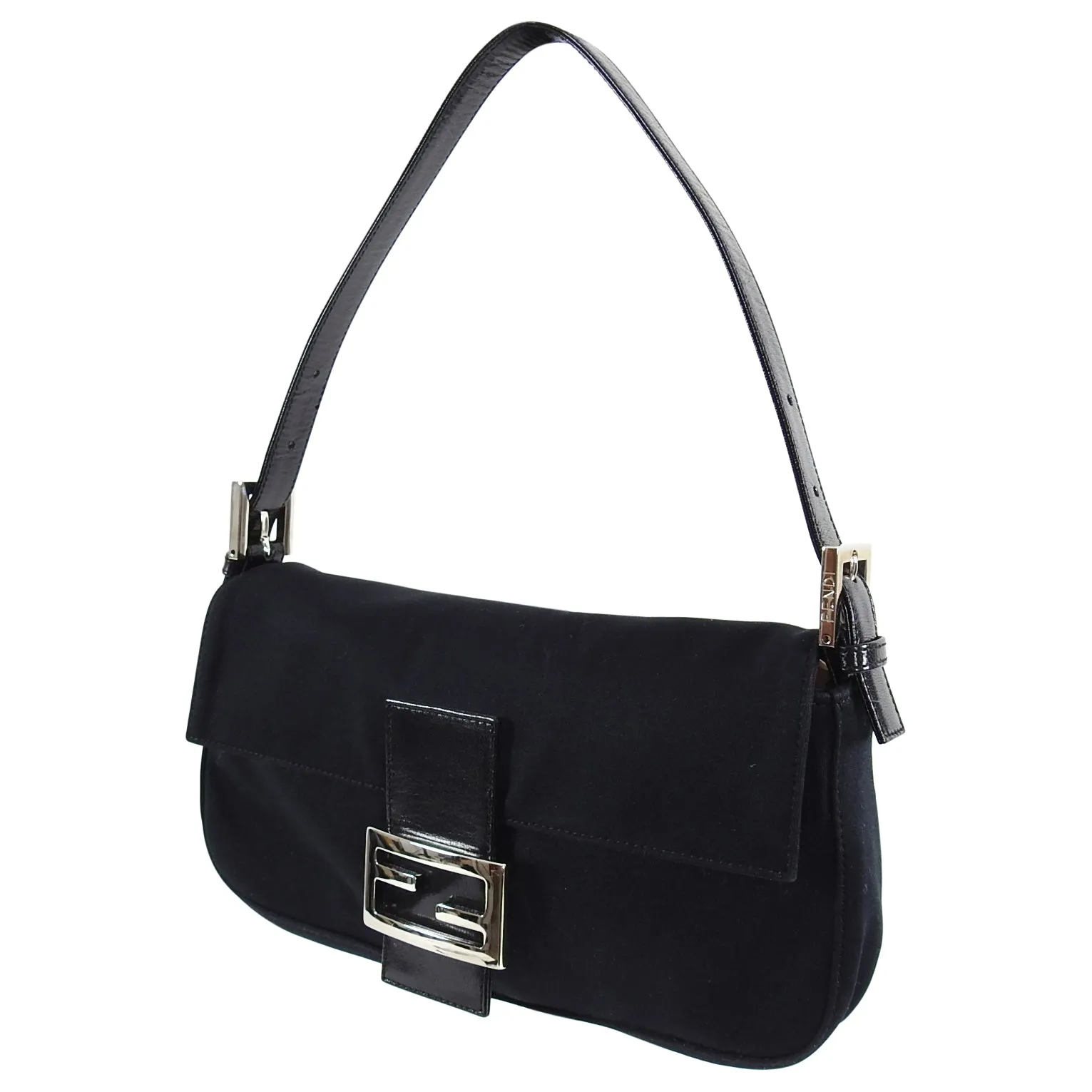 Fendi Original Vintage Black Microfibre FF Baguette Bag