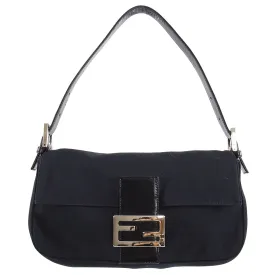 Fendi Original Vintage Black Microfibre FF Baguette Bag