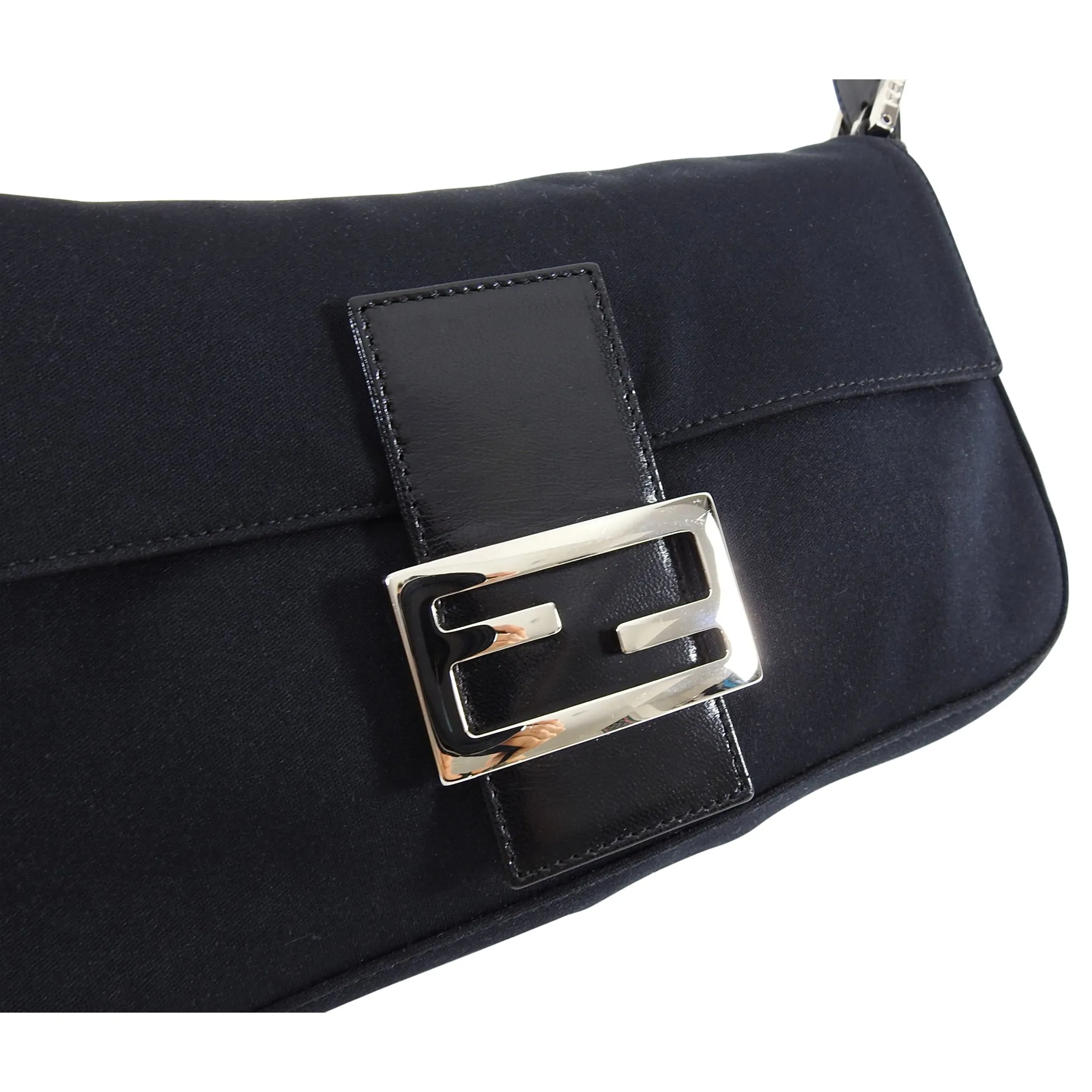 Fendi Original Vintage Black Microfibre FF Baguette Bag