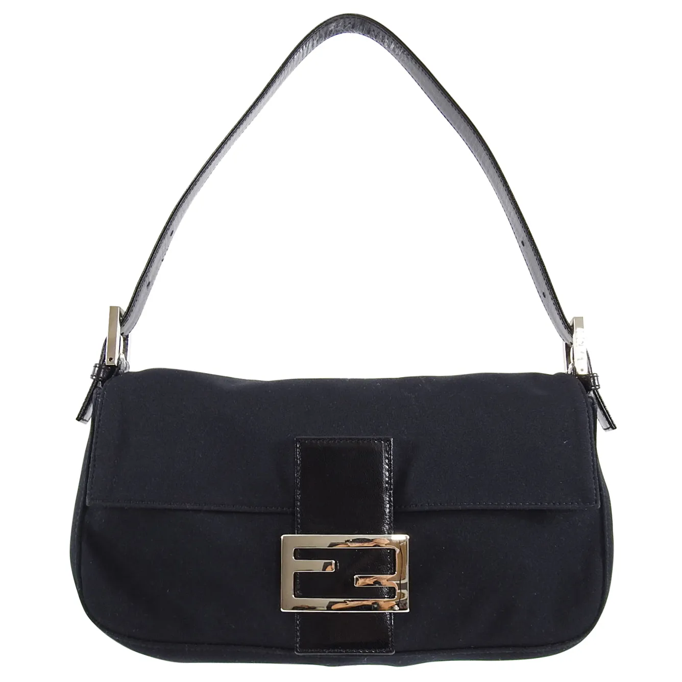 Fendi Original Vintage Black Microfibre FF Baguette Bag