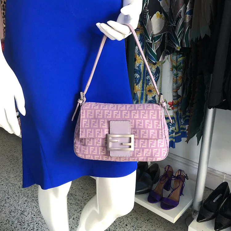 Fendi Vintage Zucca Purple Logo Small Baguette Bag
