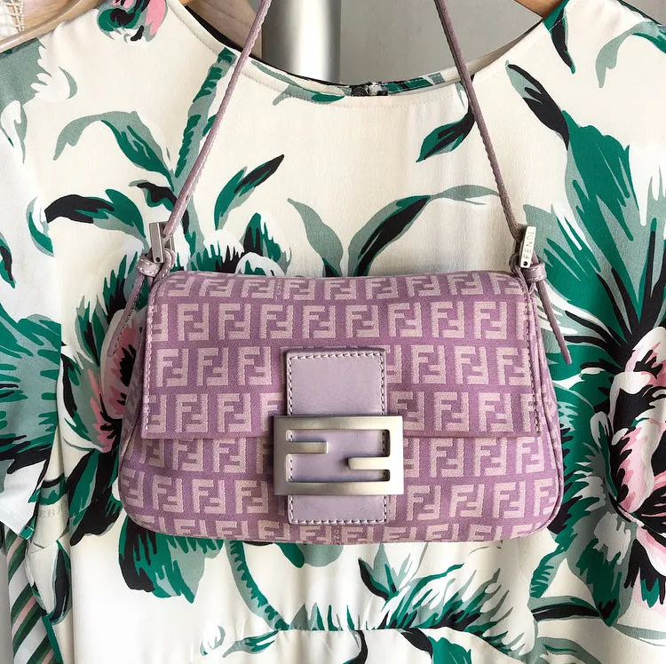 Fendi Vintage Zucca Purple Logo Small Baguette Bag