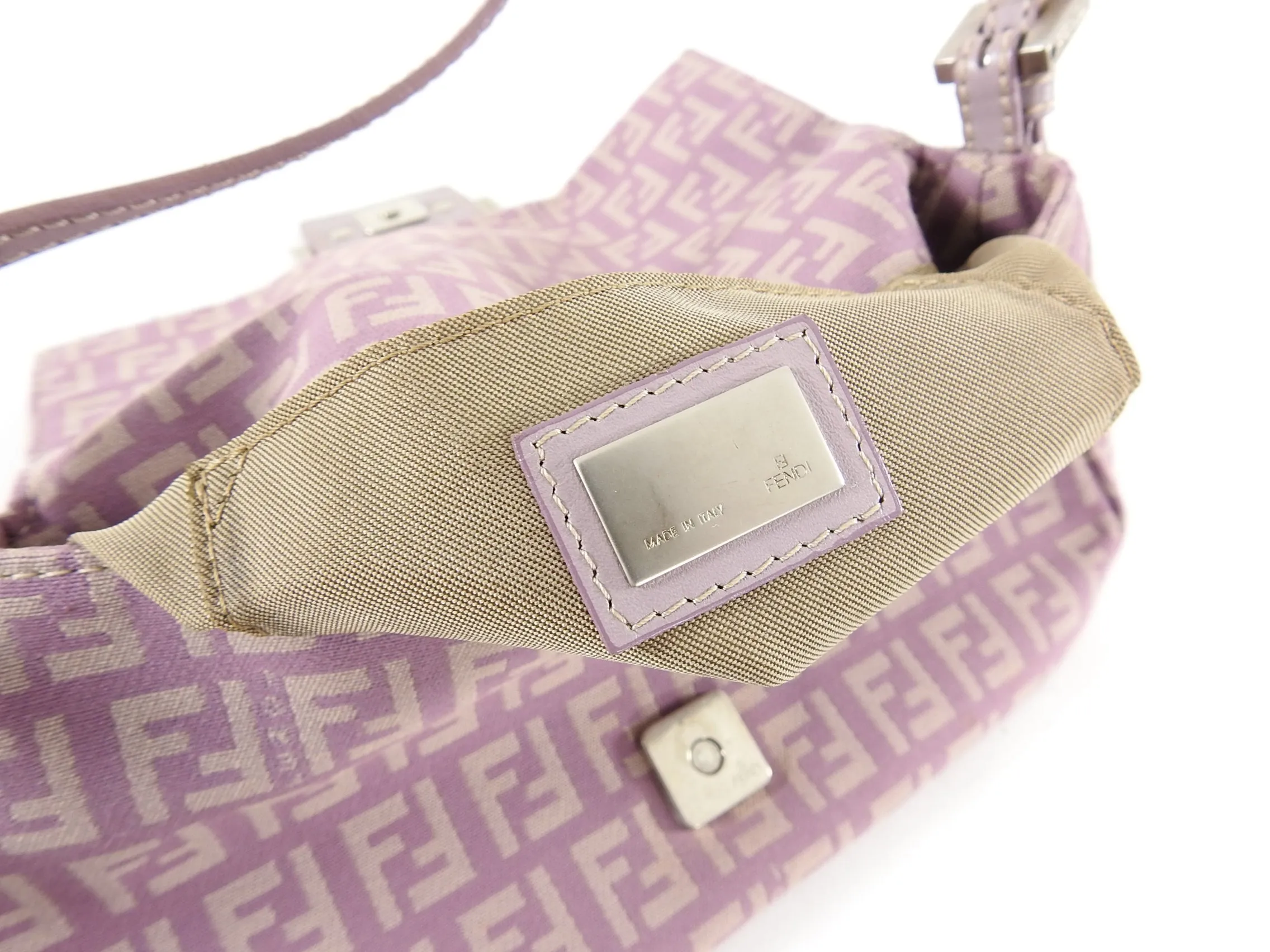 Fendi Vintage Zucca Purple Logo Small Baguette Bag