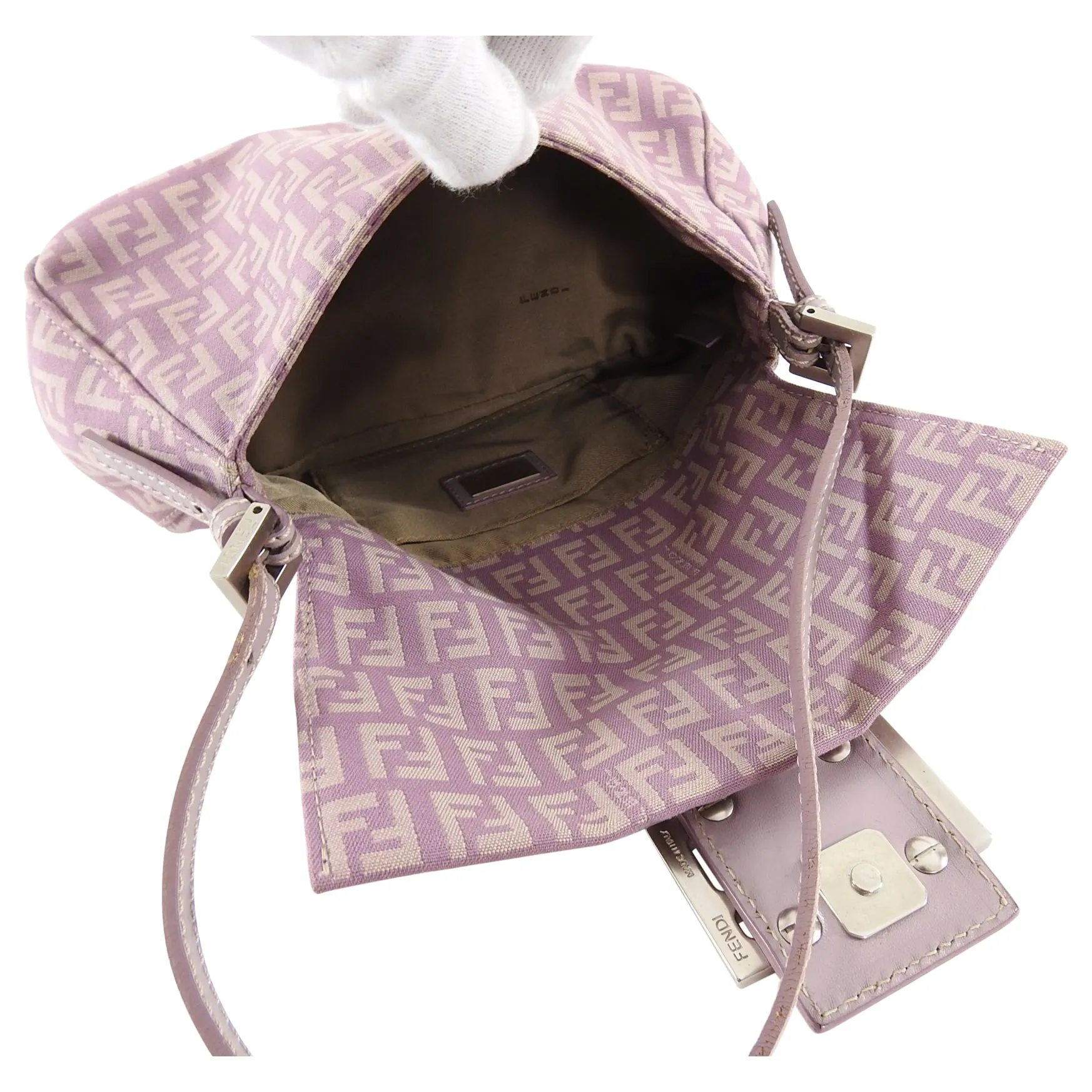 Fendi Vintage Zucca Purple Logo Small Baguette Bag