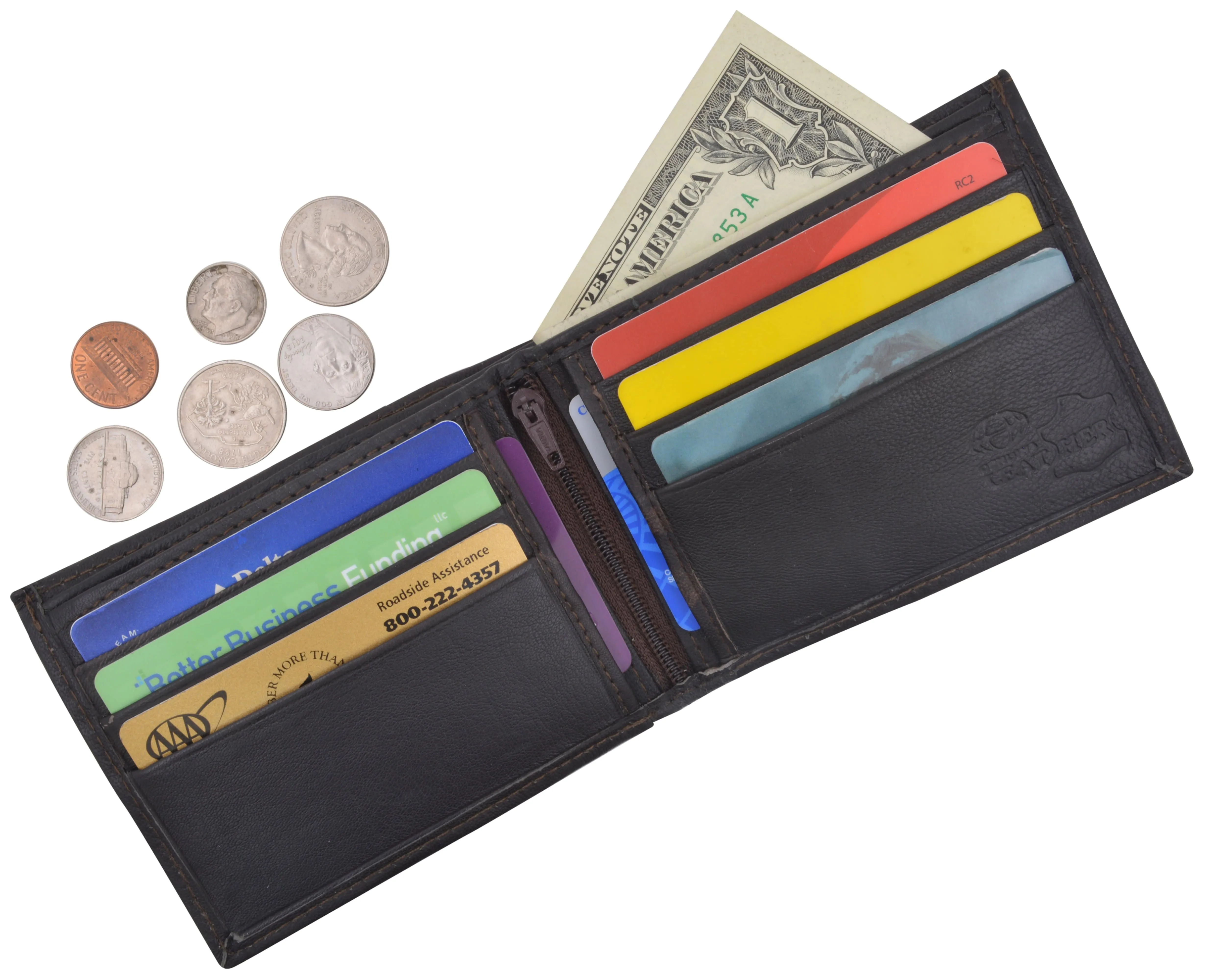 Genuine Lambskin Soft Leather Bifold Men's Wallet with Inner Zipper 1103