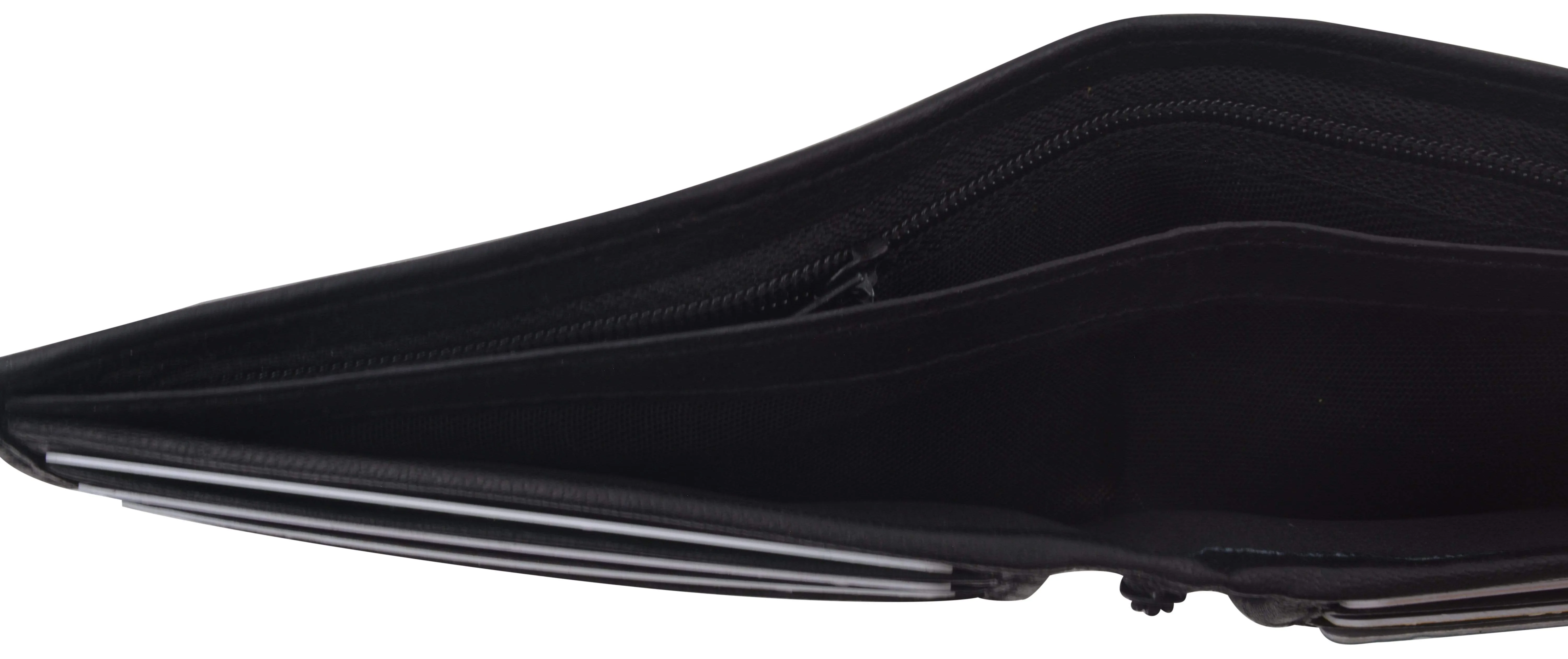 Genuine Lambskin Soft Leather Bifold Men's Wallet with Inner Zipper 1103