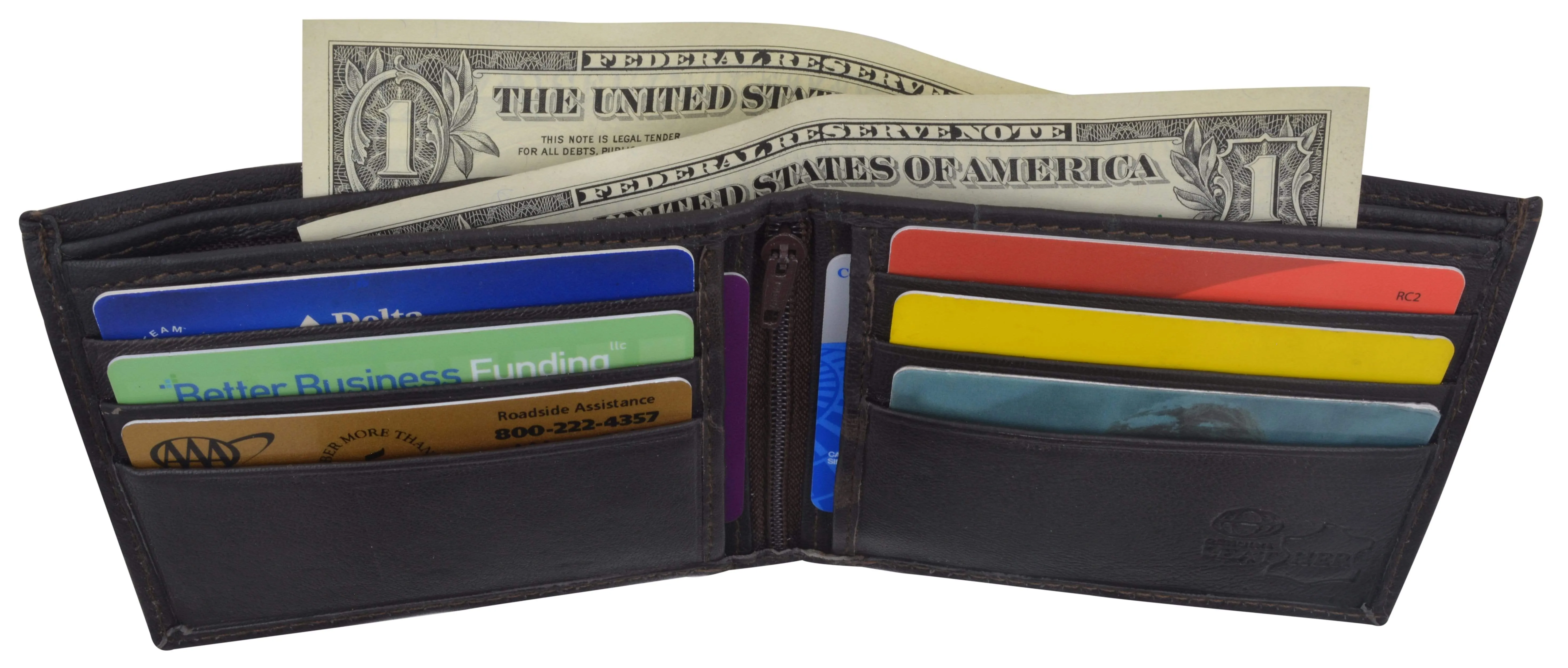 Genuine Lambskin Soft Leather Bifold Men's Wallet with Inner Zipper 1103