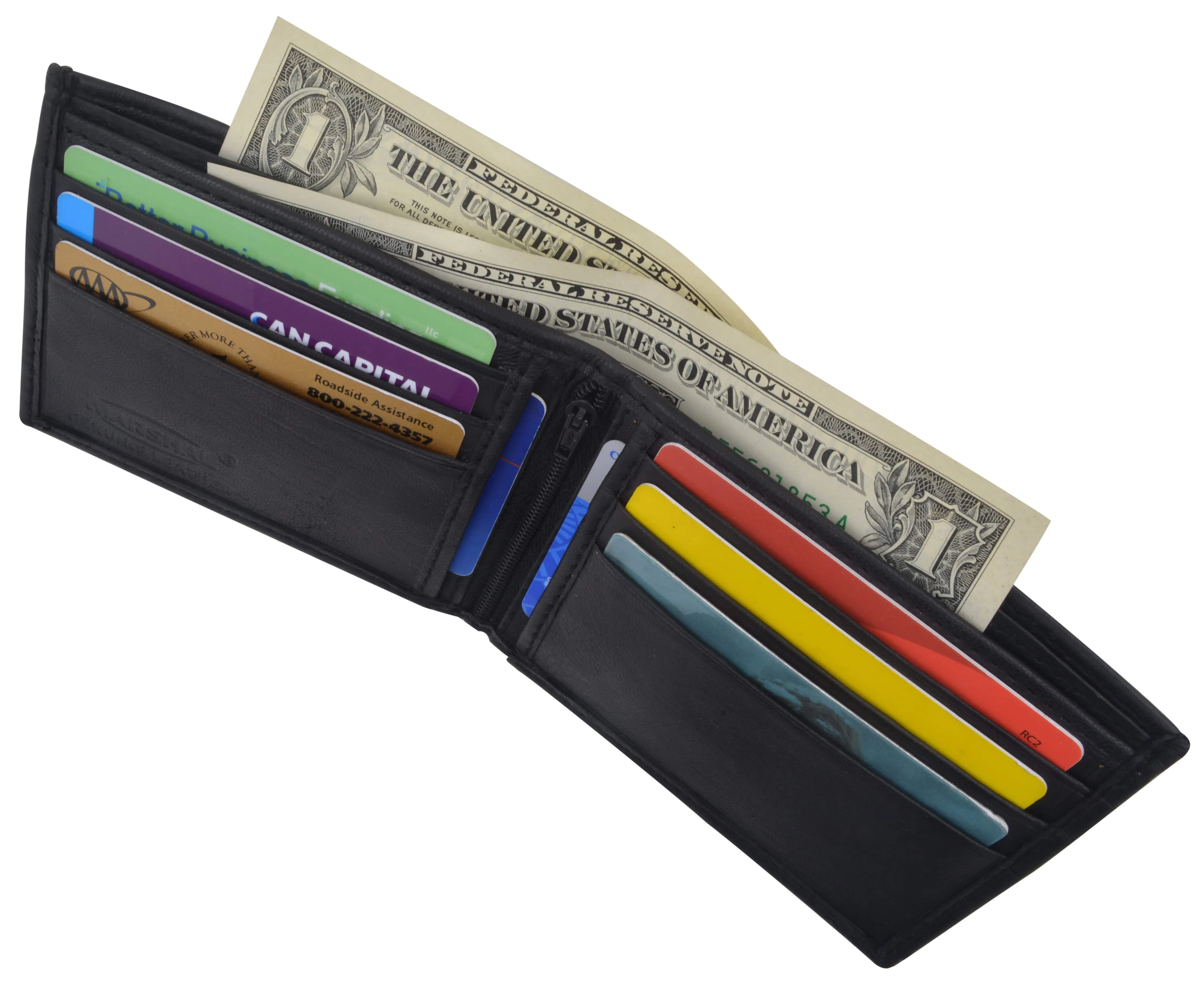 Genuine Lambskin Soft Leather Bifold Men's Wallet with Inner Zipper 1103