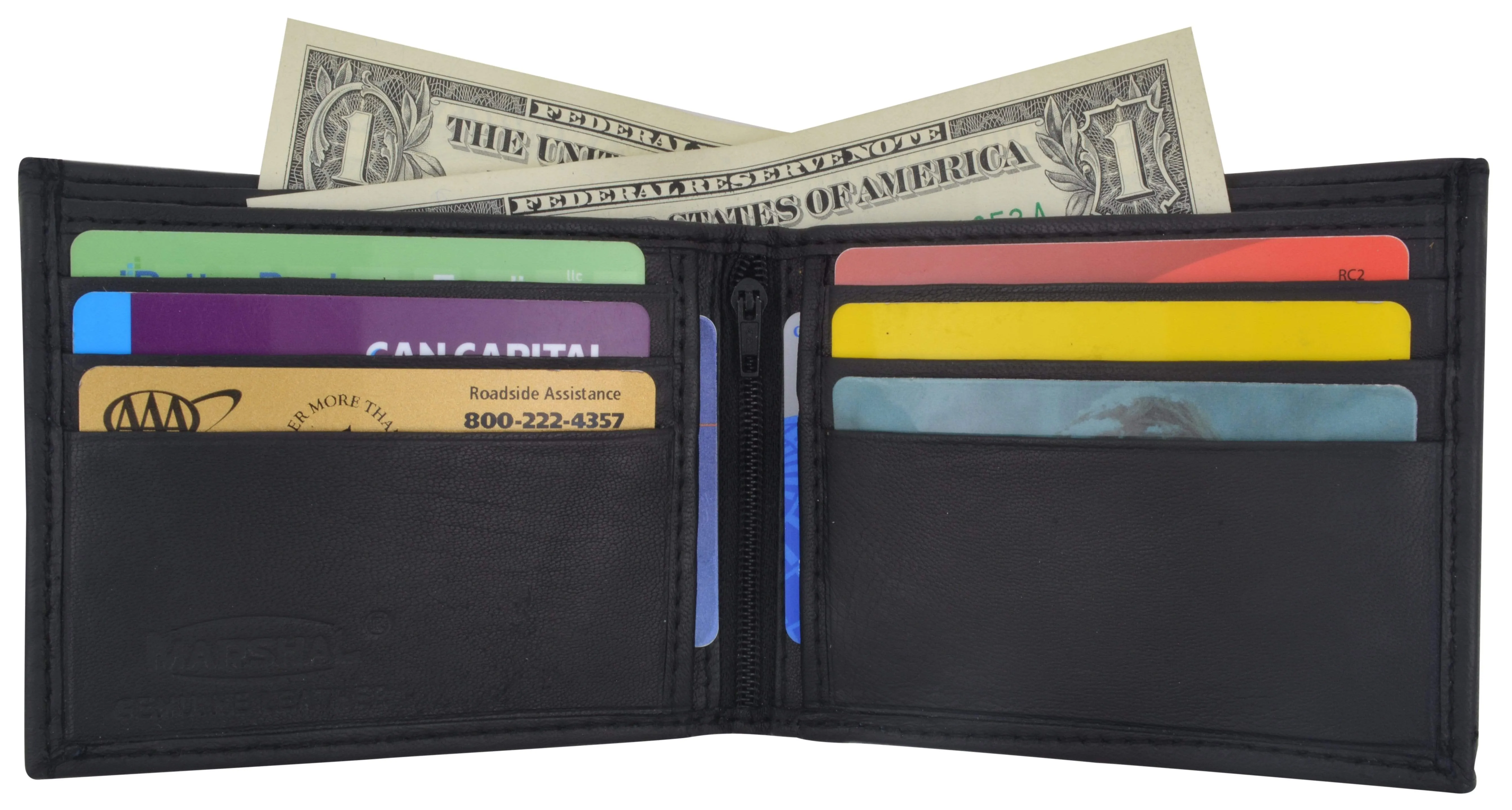 Genuine Lambskin Soft Leather Bifold Men's Wallet with Inner Zipper 1103