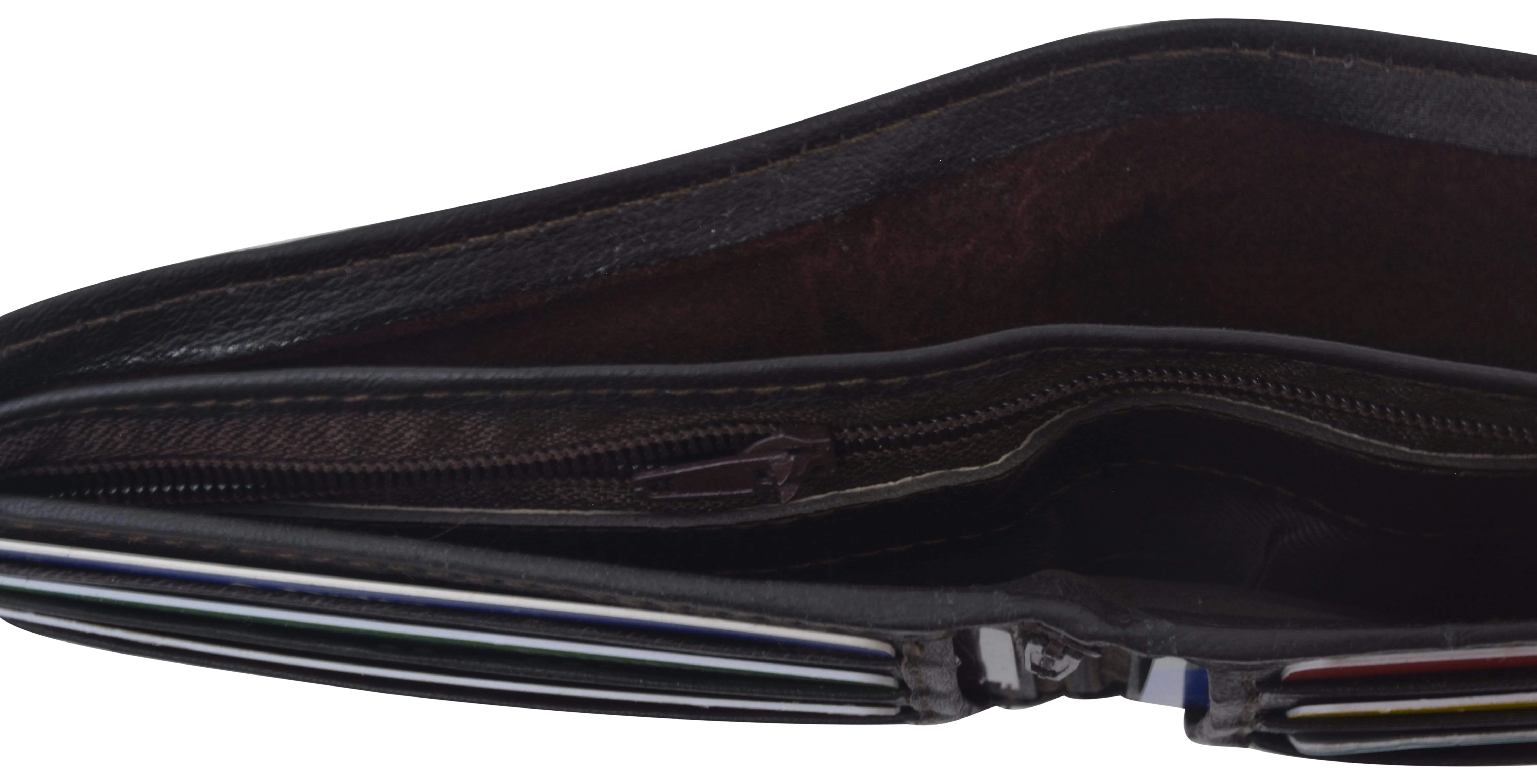 Genuine Lambskin Soft Leather Bifold Men's Wallet with Inner Zipper 1103