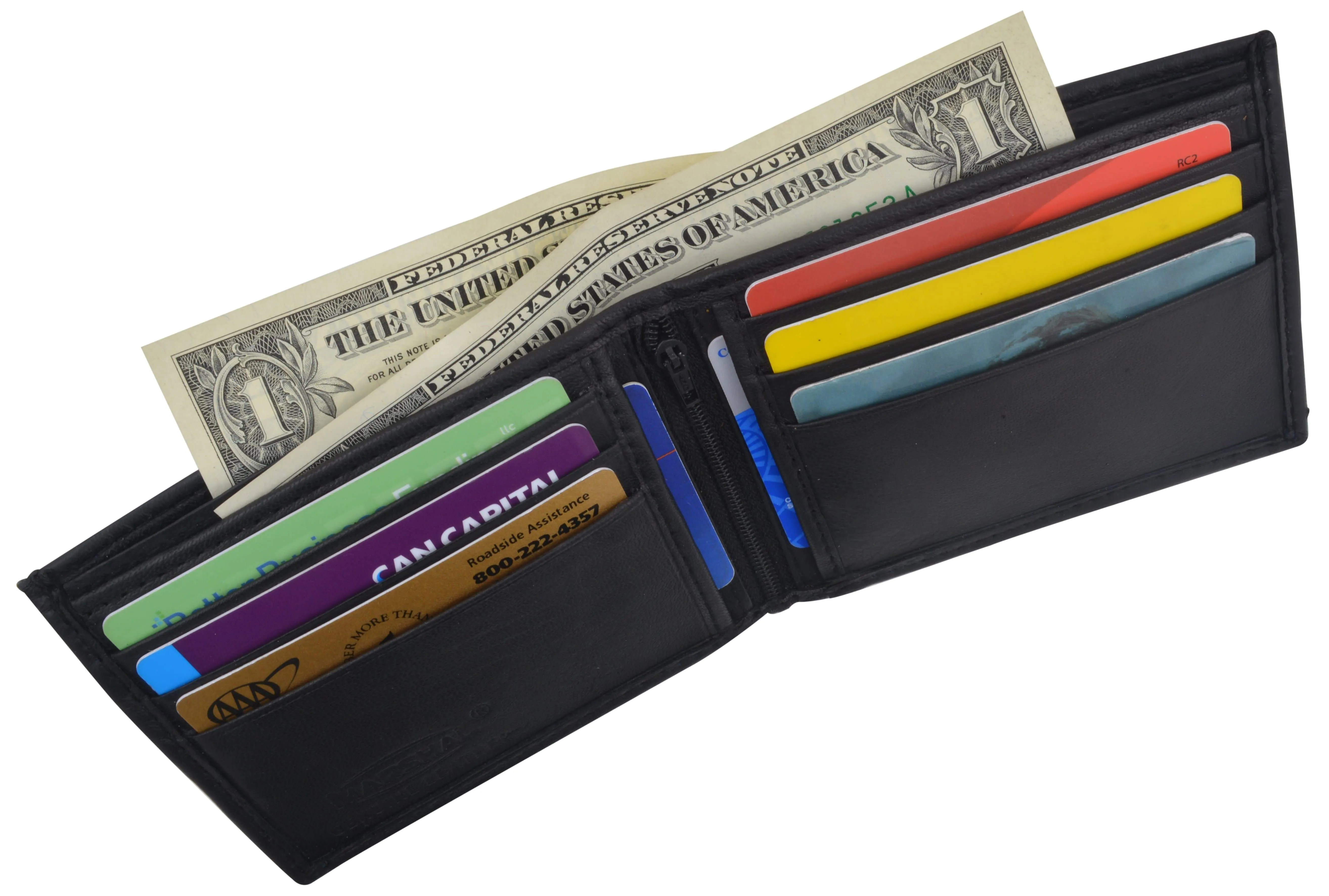 Genuine Lambskin Soft Leather Bifold Men's Wallet with Inner Zipper 1103
