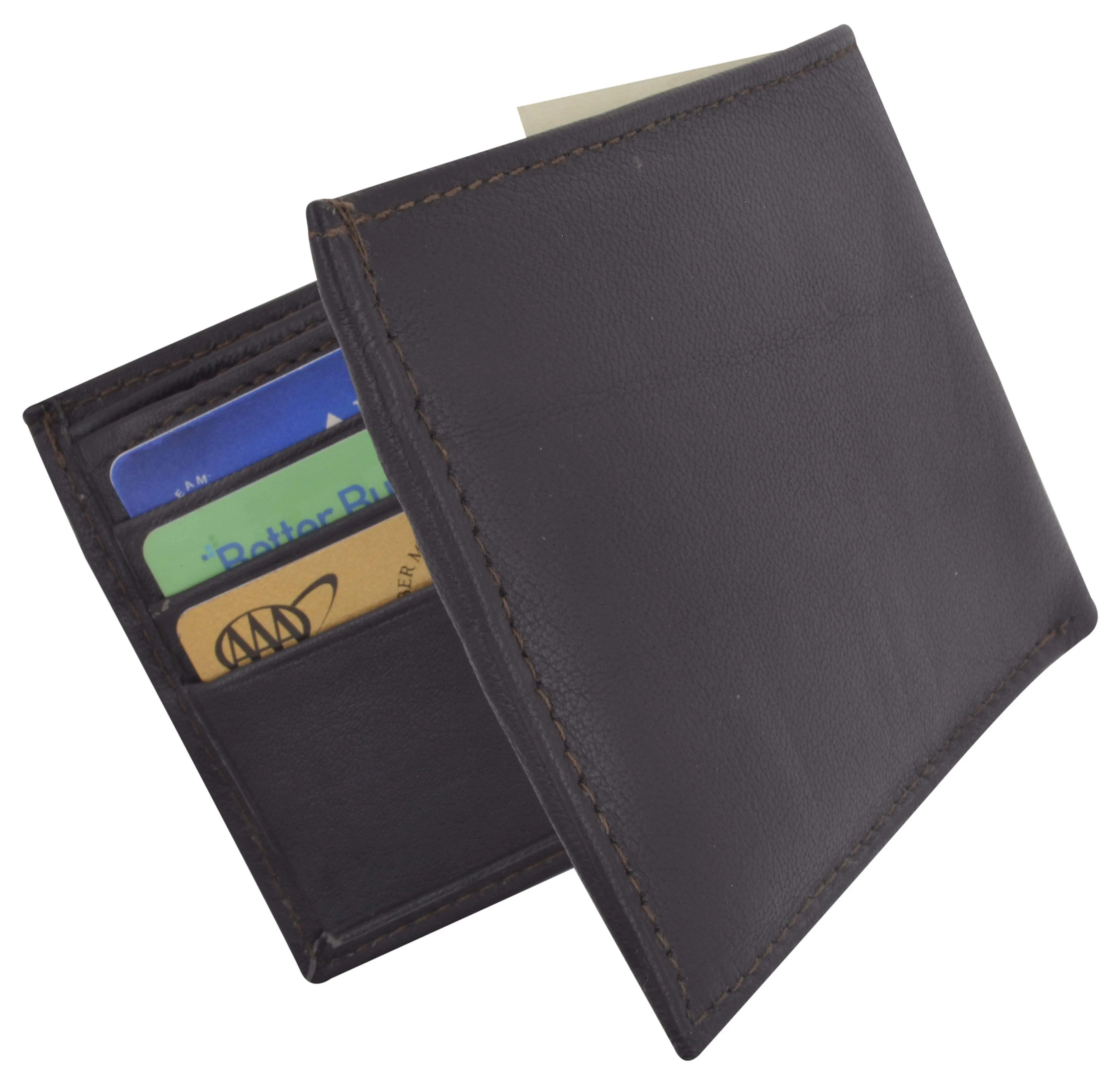 Genuine Lambskin Soft Leather Bifold Men's Wallet with Inner Zipper 1103