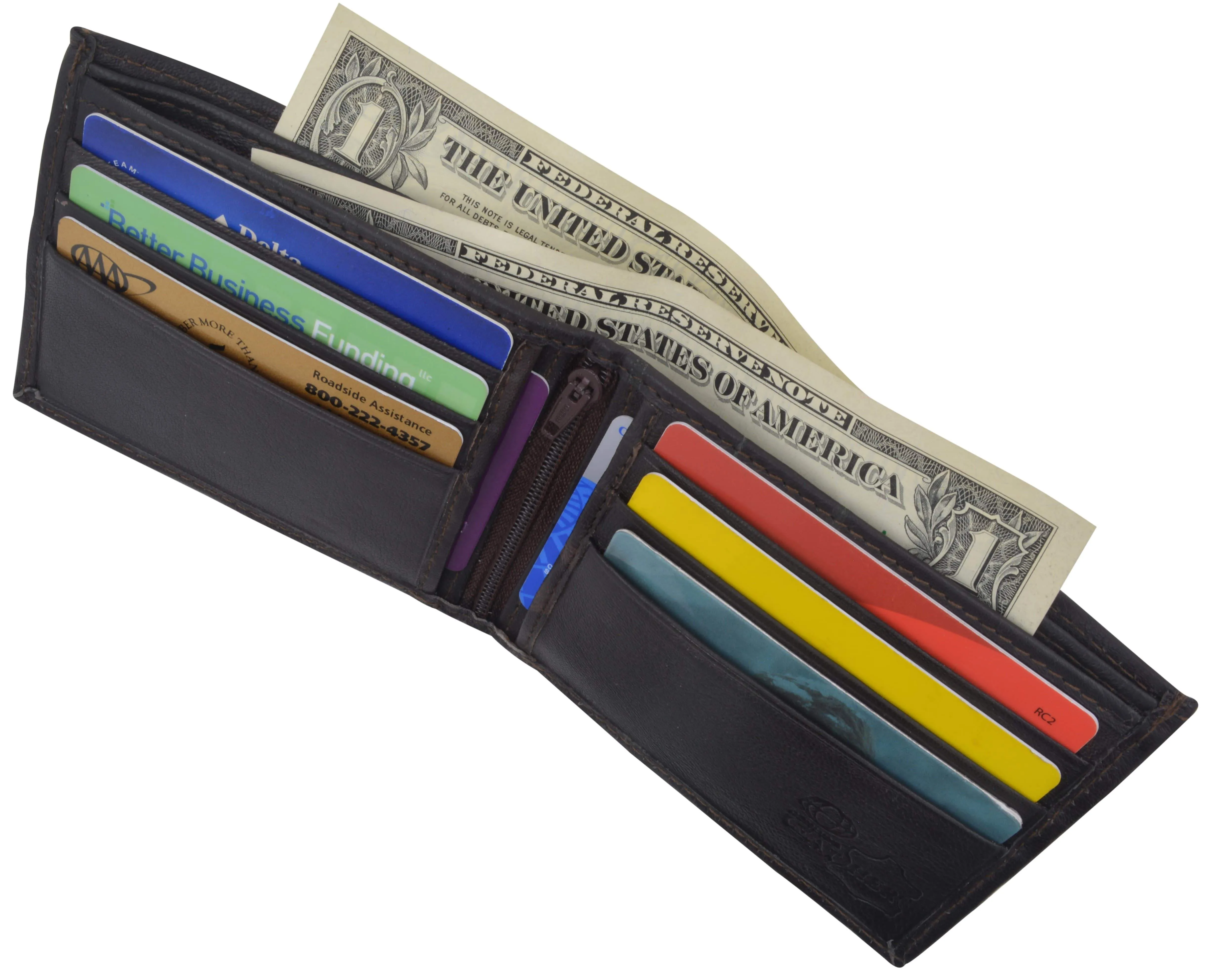 Genuine Lambskin Soft Leather Bifold Men's Wallet with Inner Zipper 1103